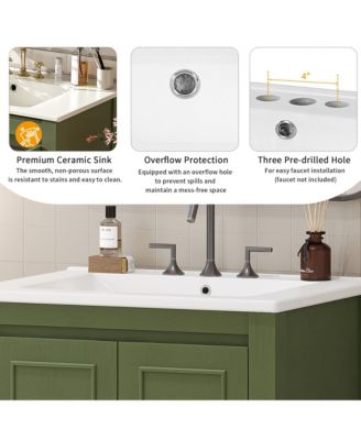 24" Small Bathroom Vanity with Ceramic Sink, 2 Soft-Close Doors and Adjustable Shelf