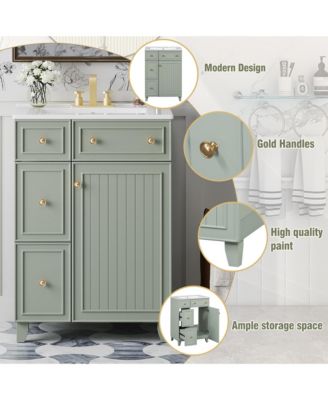 24" Bathroom Vanity Cabinet with Ceramic Sink, 2 Drawers and 1 Storage Door