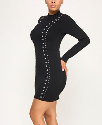 Juniors Rhinestone Fitted Sweater Dress
