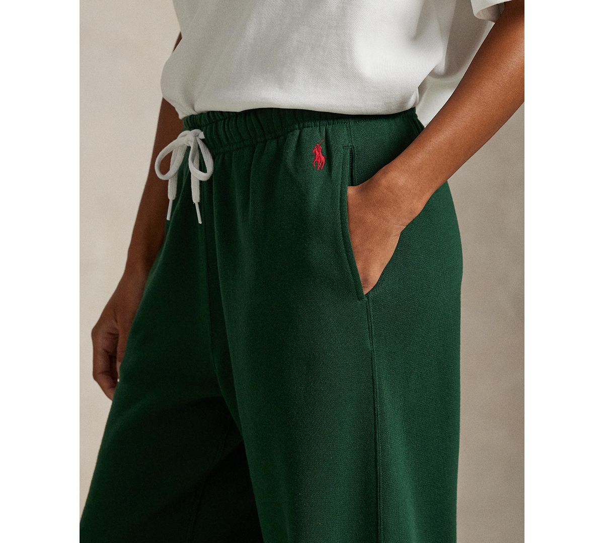 Polo Ralph Lauren Wide Leg Cotton Blend Fleece Sweatpants In Green