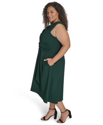 Plus Size Asymmetric Neck Draped Midi Dress