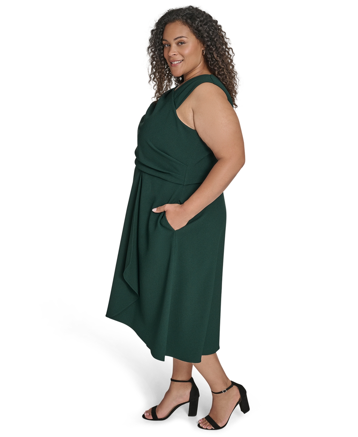 Vince Camuto Plus Size Asymmetric Neck Draped Midi Dress In Green