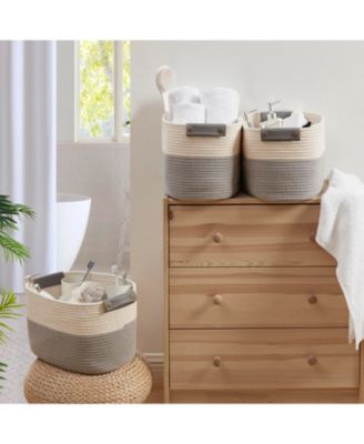 3 Pack Cotton Rope Shelf Storage Basket with Handles