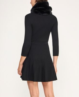 Juniors' 2-Piece Scoop Neck Faux Fur Scarf Fit & Flare Sweater Dress