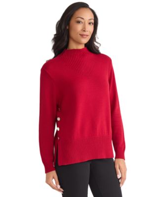 Women's Side Seam Button Mock Neck Sweater