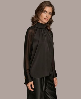 Women's High Neck Mix Media Blouse