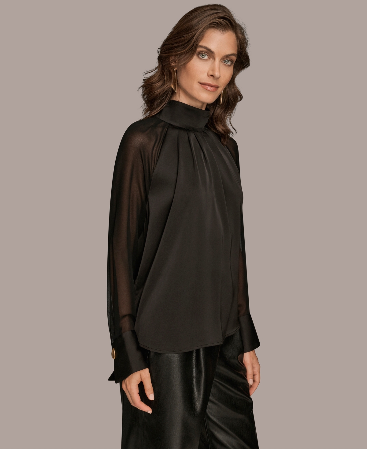 Donna Karan New York Women's High Neck Mix Media Blouse