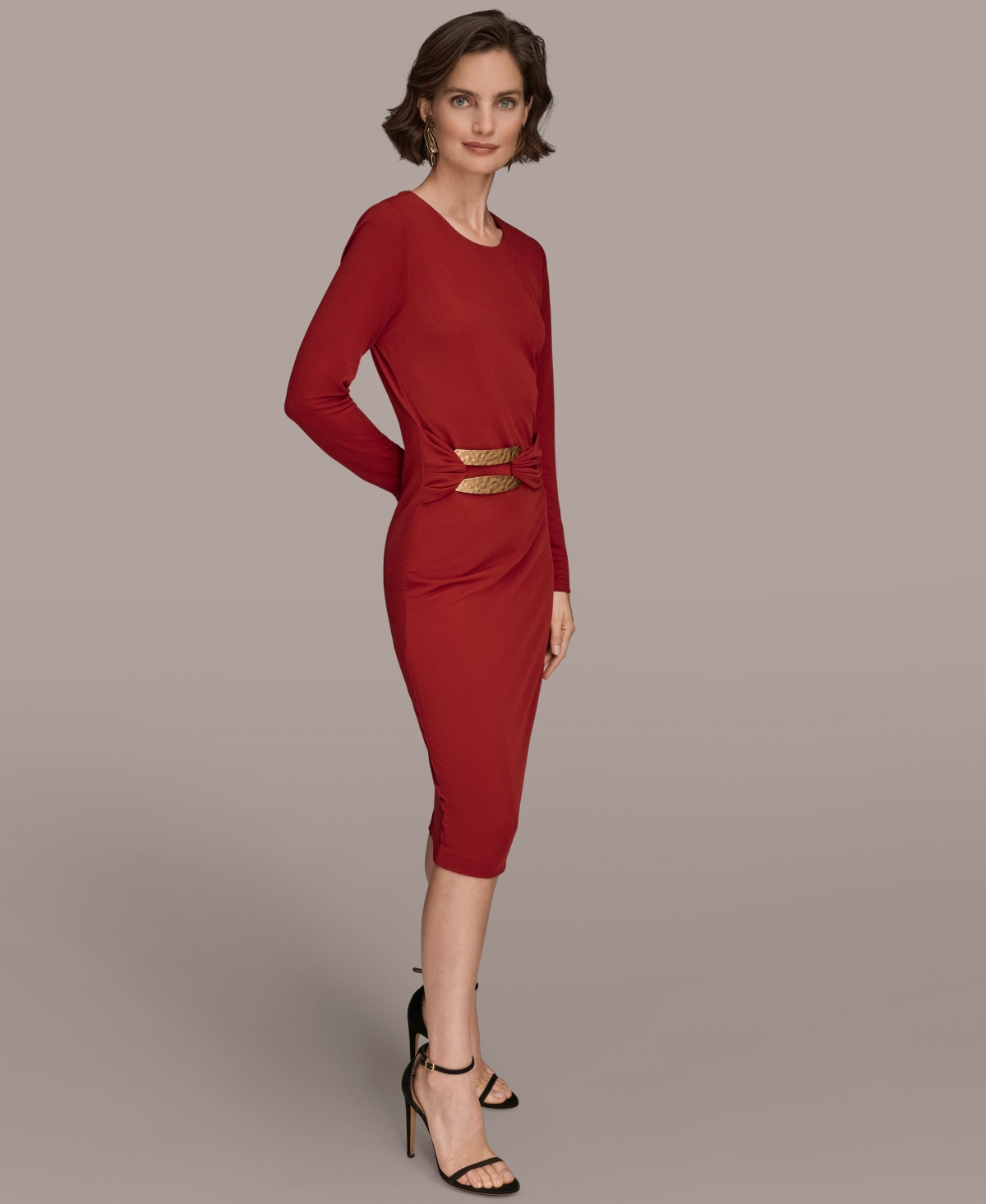 Donna Karan New York Long Sleeve Sheath Dress In Red