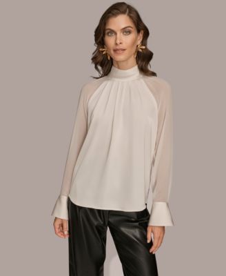 Donna Karan New York - Women's High Neck Mix Media Blouse