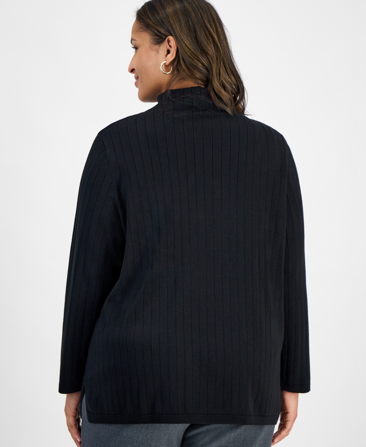 Jones New York Plus Size Wide Rib Funnel-neck Sweater In Black