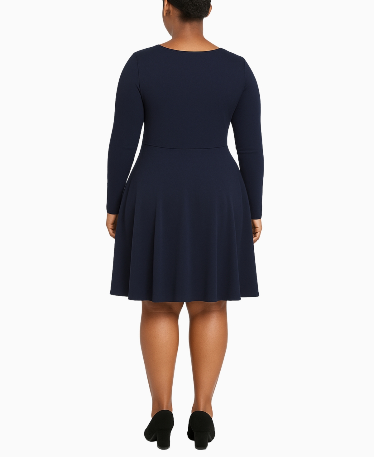 White Mark Plus Size Classic Long Sleeve Fit And Flare Dress In Black