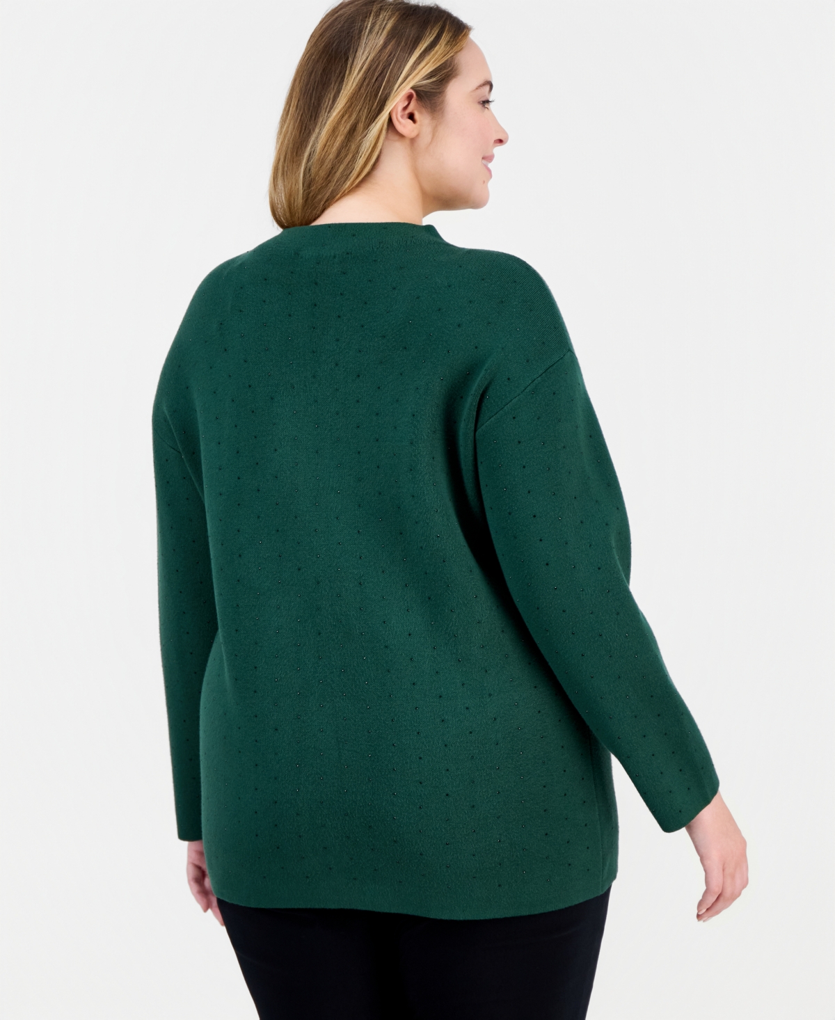 Jones New York Plus Size Embellished Funnel-neck Sweater In Green