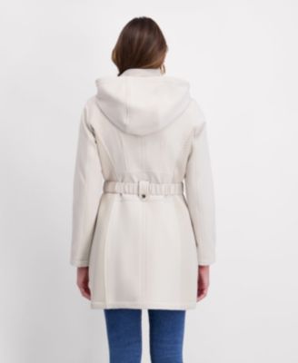 Women's Hooded, Metal Buckle Belted Softshell with Embossed Panels