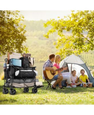 450lbs Heavy Duty Double Decker Collapsible Folding Wagon Cart with 360&deg; Wheels, and Extra Storage