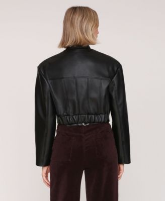 Faux Leather Women's Wide Shoulder Cropped Jacket