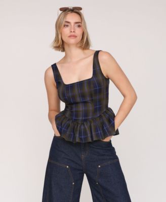 Women's Plaid Peplum Top