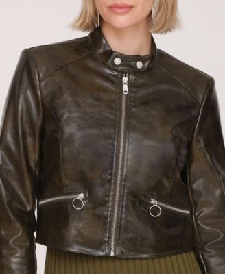 Women's Faux Leather Cropped Moto Jacket