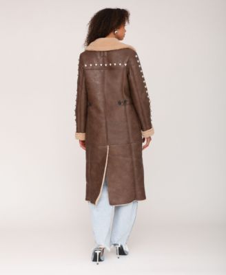 Women's Leather Spread Collar Coat