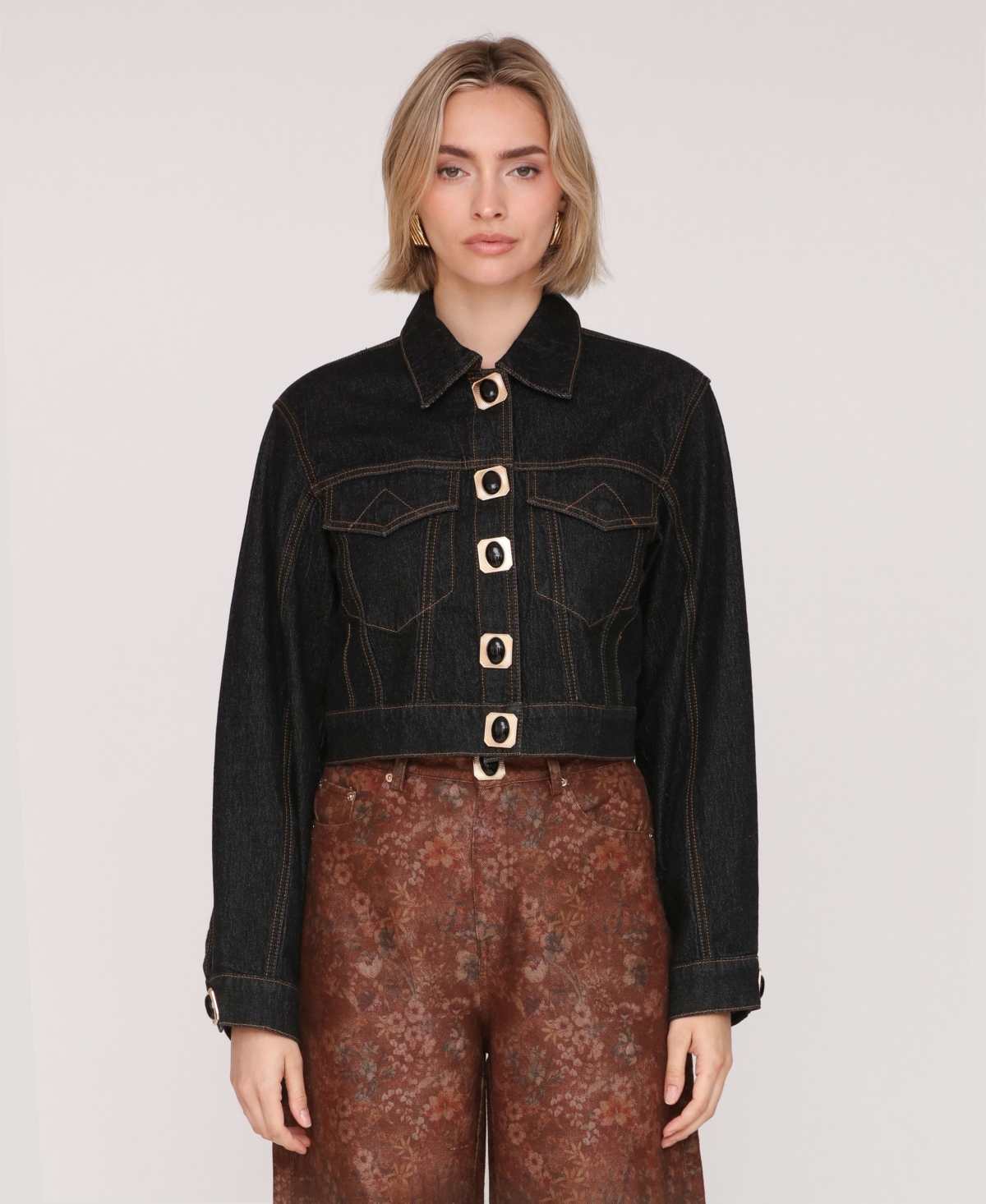 Avec Les Filles Women's Long Sleeve Trucker Jacket In Black