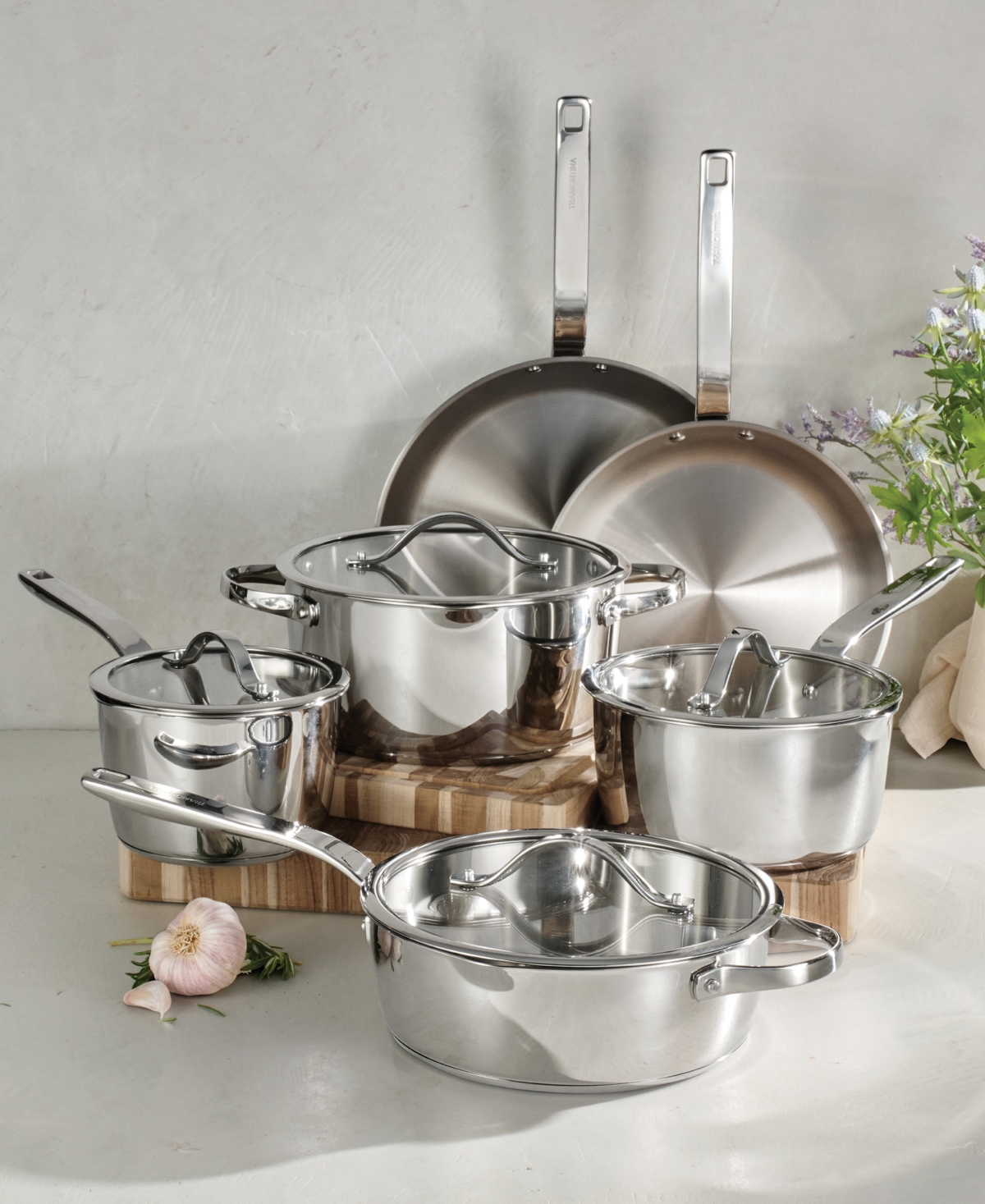 Tramontina Tempo Tri-Ply Base Stainless Steel 10-Pc. Cookware Set with Glass Lids