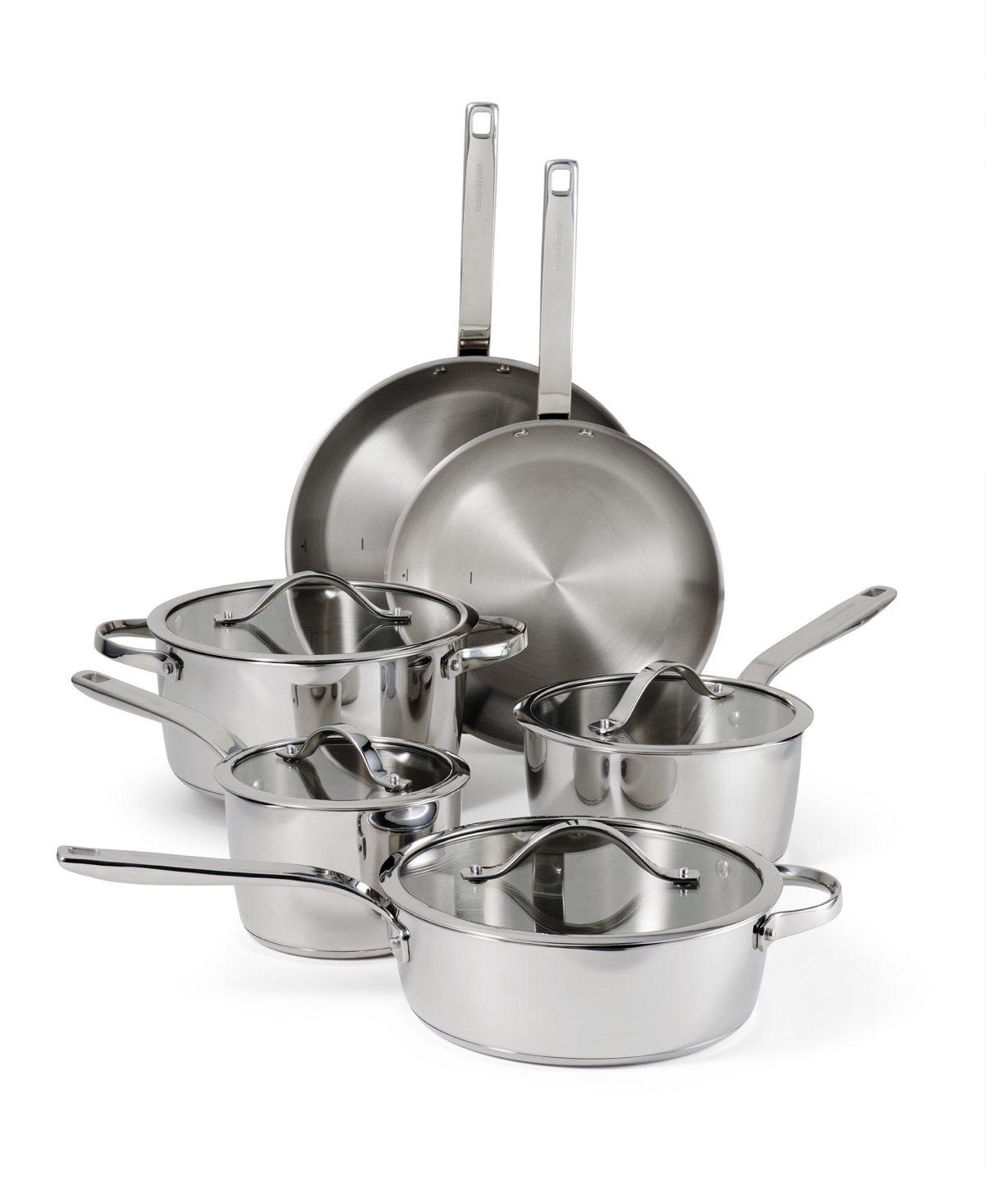 Tramontina Tempo Tri-ply Base Stainless Steel 10-pc. Cookware Set With Glass Lids In Silver