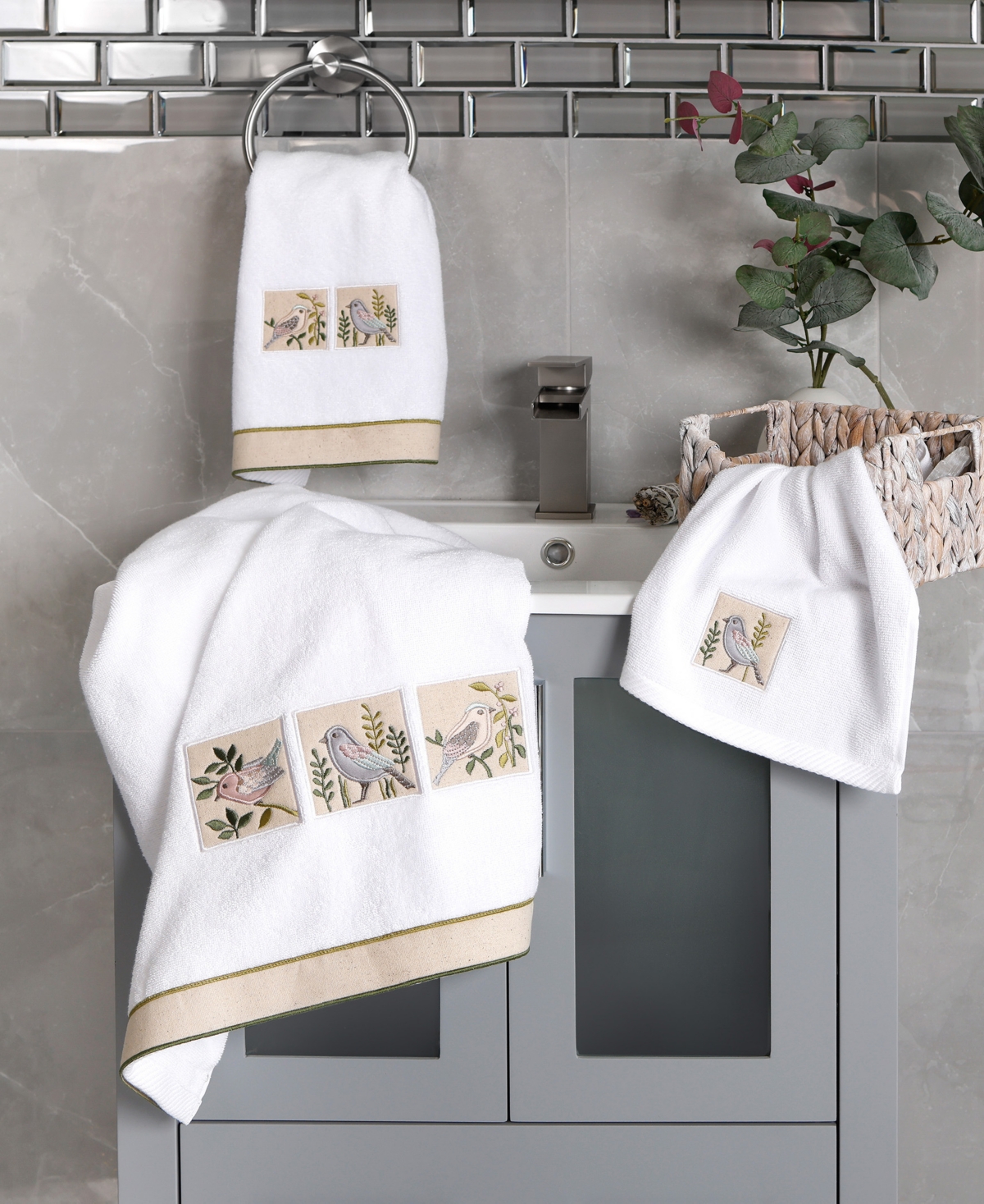 Linum Home Cotton Belinda Embellished 3-pc. Towel Set In White