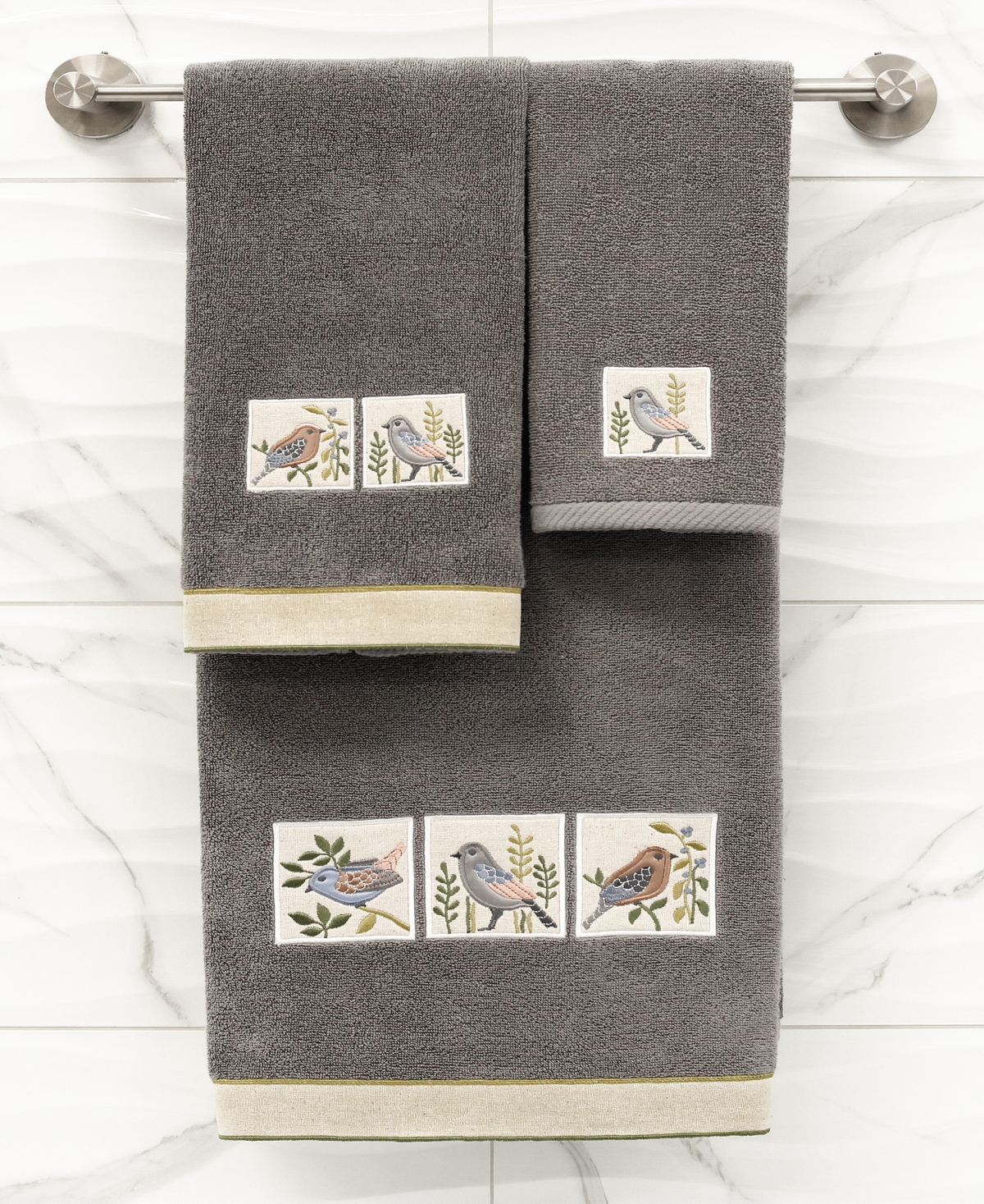 Linum Home Cotton Belinda Embellished 3-pc. Towel Set In Gray