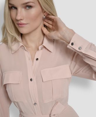 Women's Long Sleeve Collared Shirt Dress