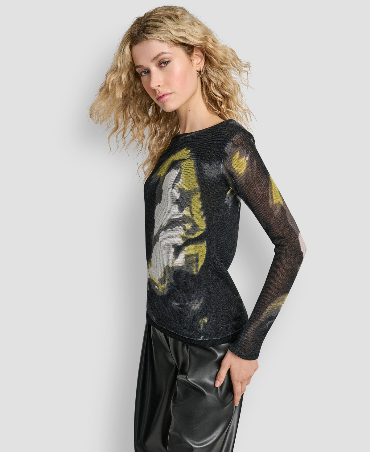 Dkny Women's Printed Double Layer Long Sleeves Sweater