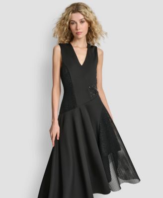DKNY - Missy Sleeveless Mix Media Panel Asymmetrical Knit Dress