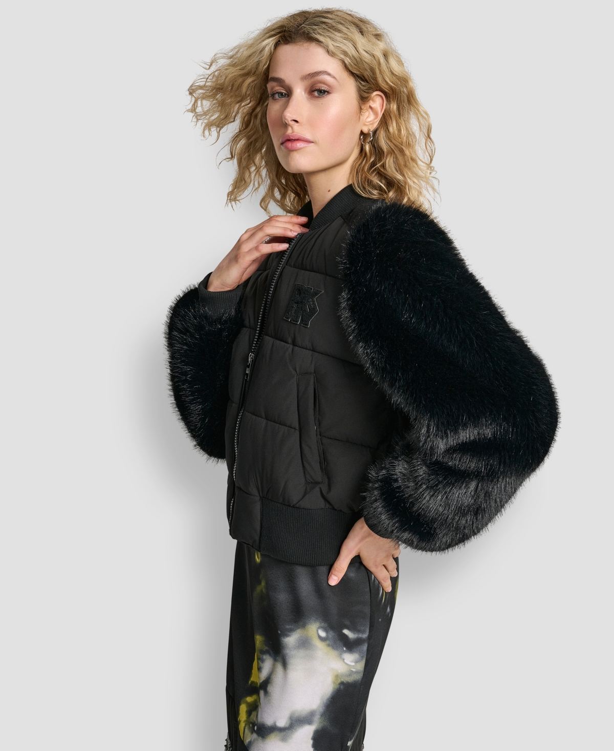 Dkny Women's Cropped Bomber Long Sleeve Jacket In Black