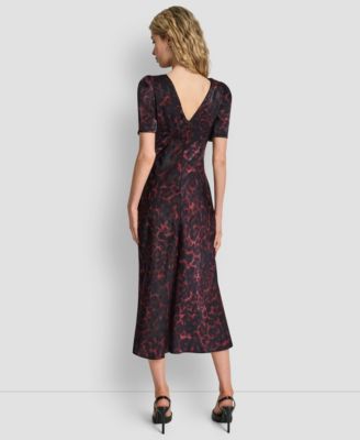 Women's Printed Supple Satin Short Sleeves Dress