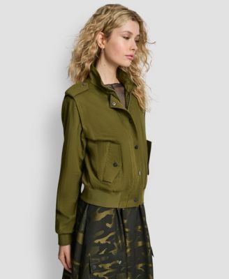 Women's Collared Button-Front Heavy Twill Bomber Jacket