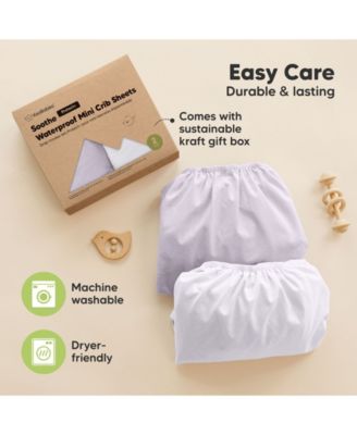 Soothe Waterproof Pack N Play Sheets for Girls, Boys, 2pk 38x26 Cotton Mini Crib Sheets Fitted, Soft, Breathable