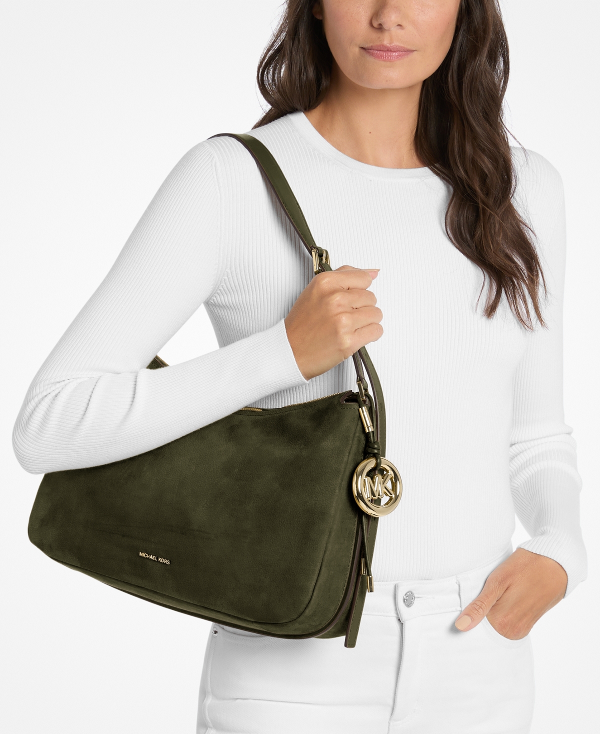 Michael Kors Nolita Medium Nubuck Convertible Shoulder Bag In Green