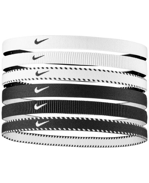 Аксессуары для волос Nike Unisex 6-Pack Flex Classic Logo Headbands, цвет: Белый / Чёрный