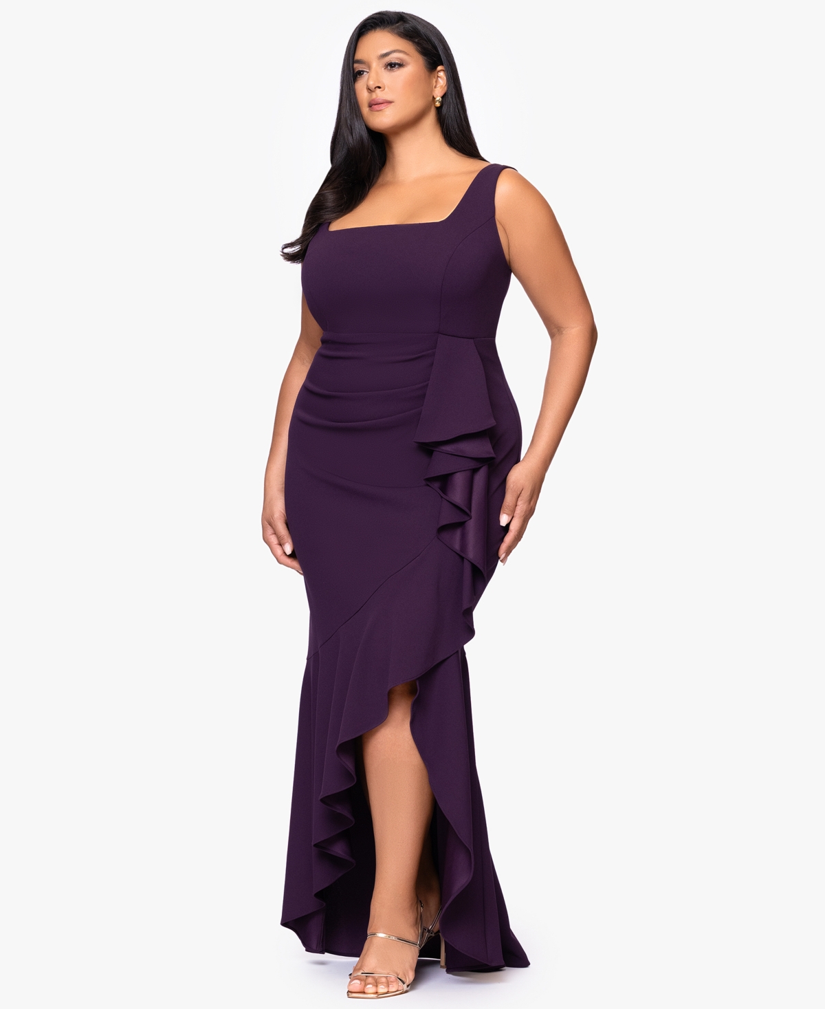 Betsy & Adam Plus Size Ruffle Detail Maxi Dress In Animal Print