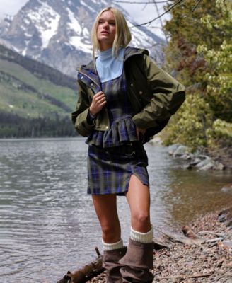 Women's Plaid Mid Rise Belted Mini Skirt