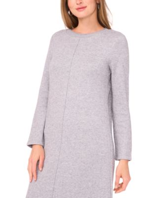 Women's Rib Trim Neck Long Sleeve Midi Dress