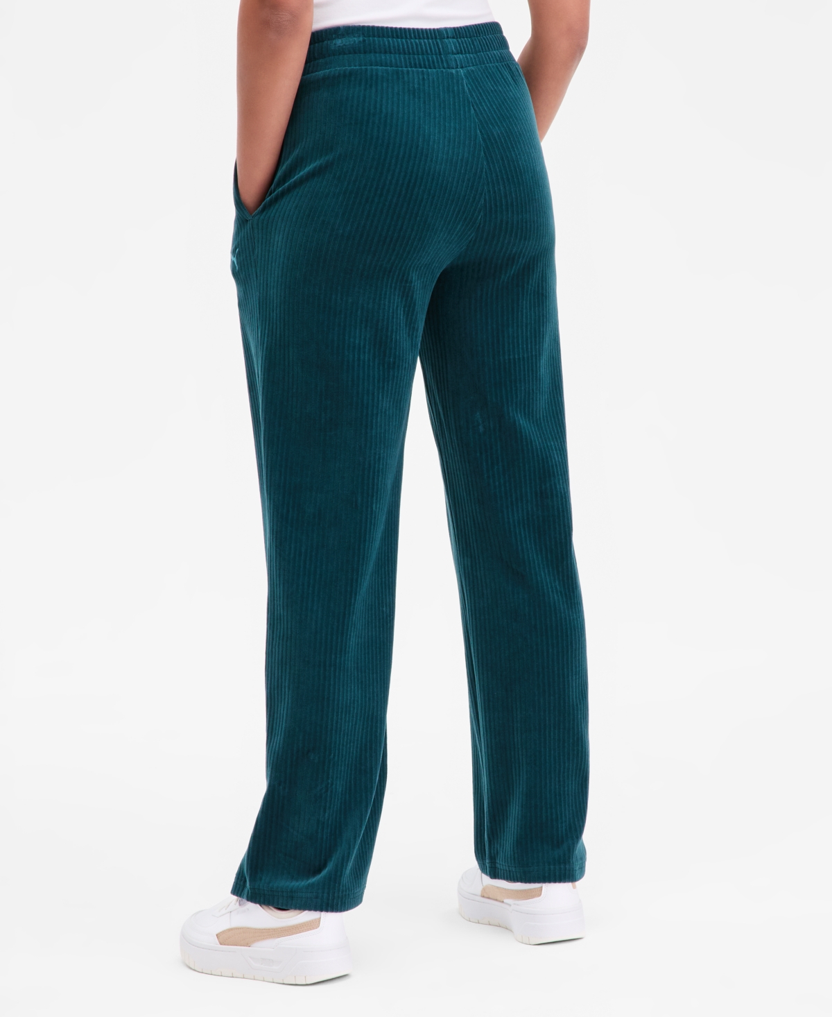 Puma Women's Elevated Velour Ribbed Straight Leg Pants In Green