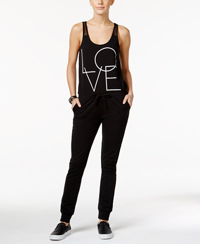 Material Girl Active Juniors' Love Graphic Jumpsuit, Only at Macy's