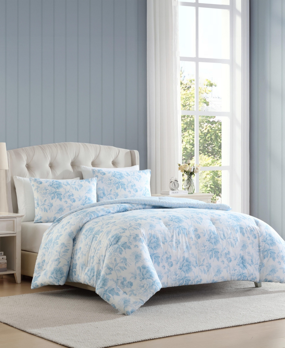 Laura Ashley Anja Textured Toile Washed Microfiber -Pc. Comforter Set