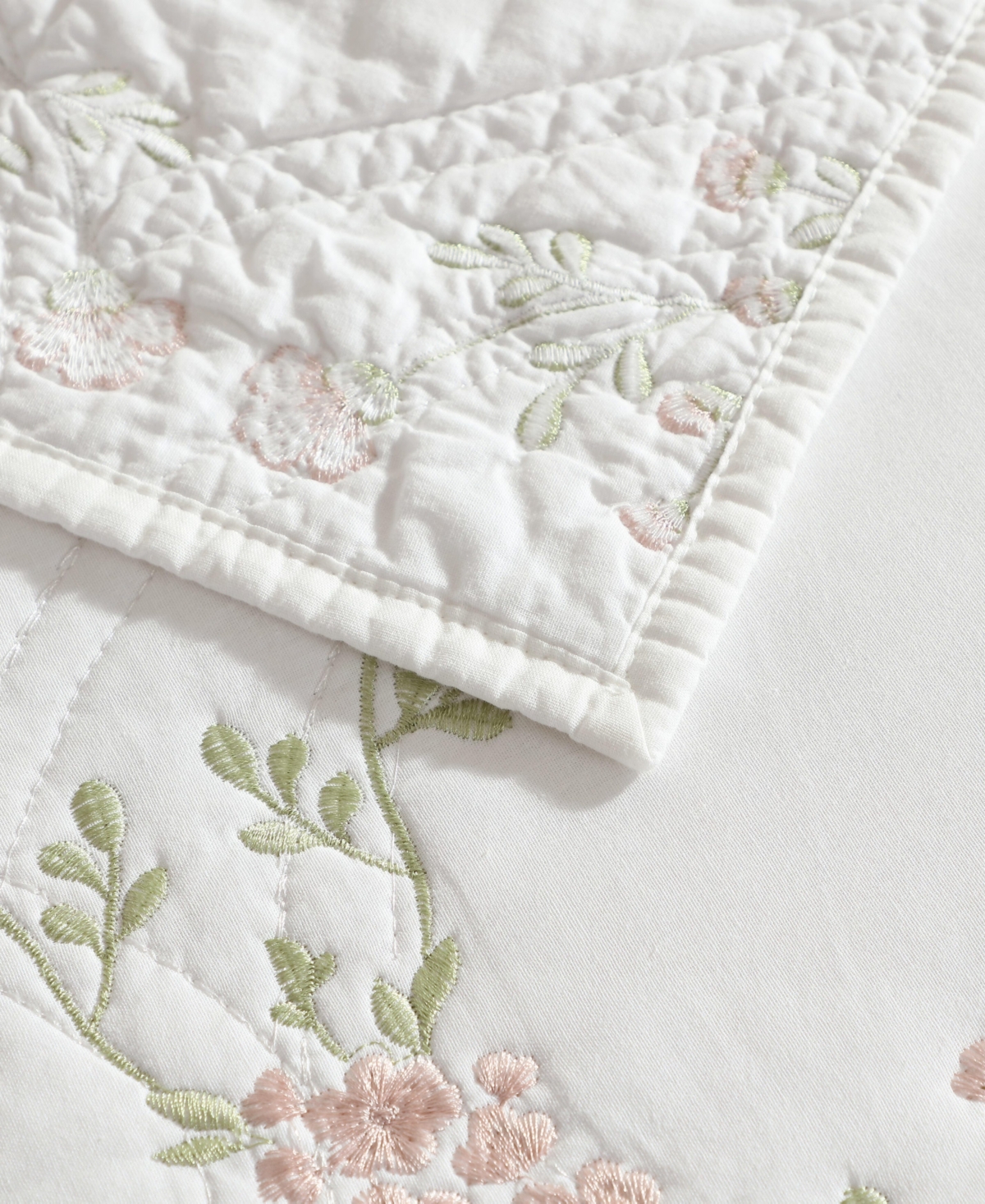 Laura Ashley Floral Embroidery Cotton 2-pc. Quilt Set, Twin In White