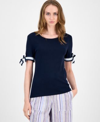 Tommy Hilfiger - Women's Cotton Tie-Sleeve T-Shirt