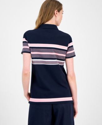 Women's Striped Piqu&eacute; Short-Sleeve Polo Shirt