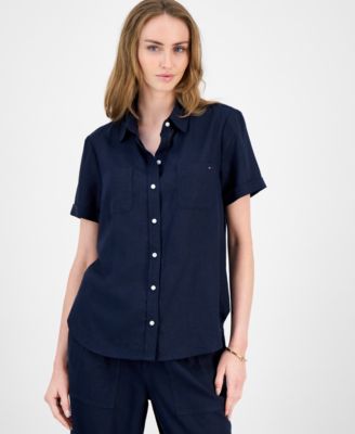 Women's Cuffed Short-Sleeve Camp Shirt