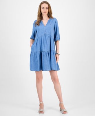 Tommy Hilfiger - Women's V-Neck Tiered Chambray Dress