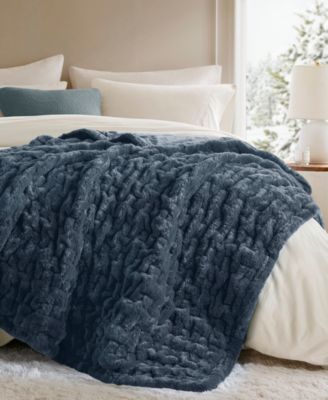 Ruched Reversible Faux-Fur Throw, 50" x 60"