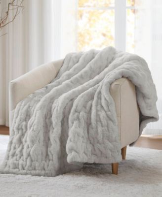 Ruched Reversible Faux-Fur Throw, 50" x 60"