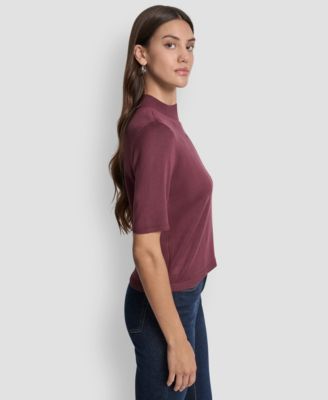 Petite Mock-Neck Embellished-Logo Sweater 